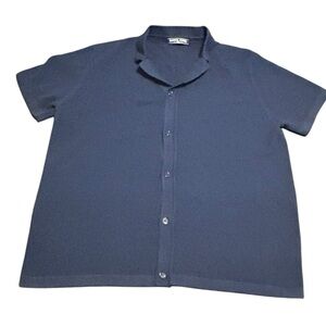 Paul Jones‎ Mens Navy Blue Knit Button Up Short Sleeve Shirt